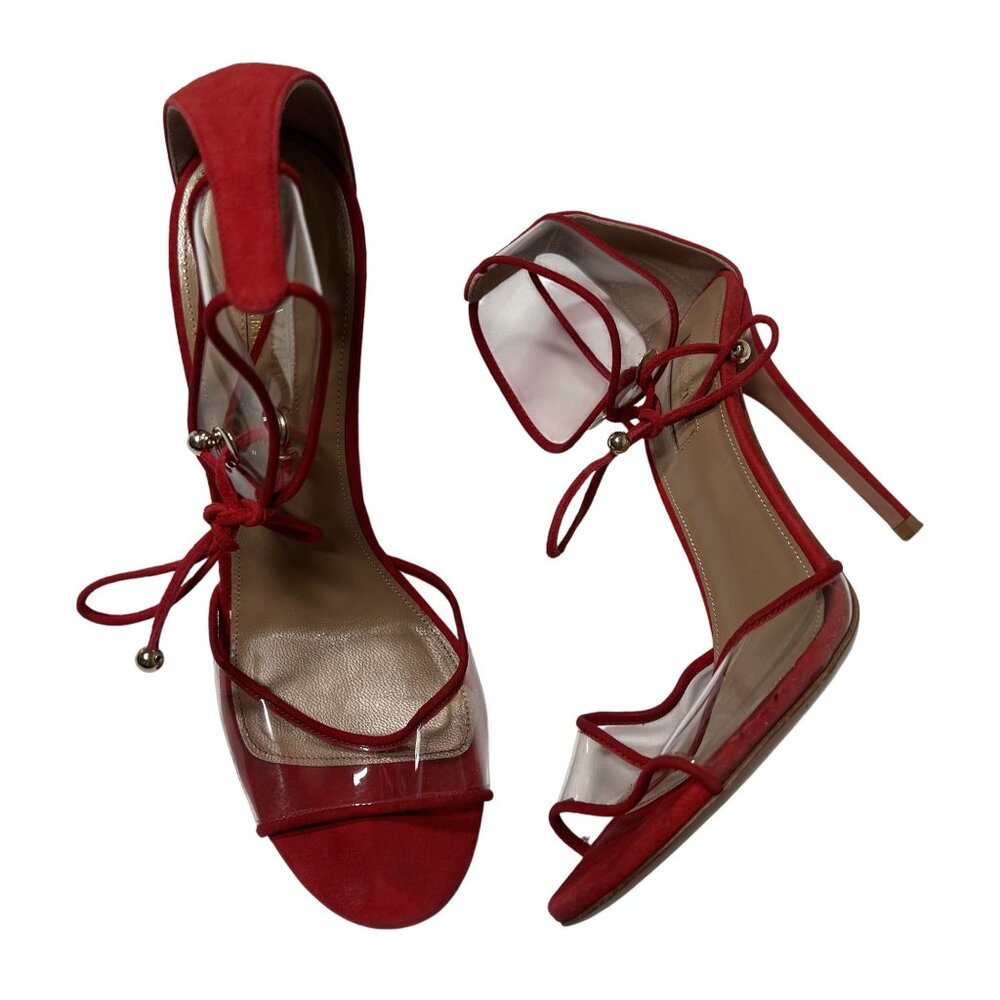 Aquazurra Optic D'Orsay Suede Sandals in Red